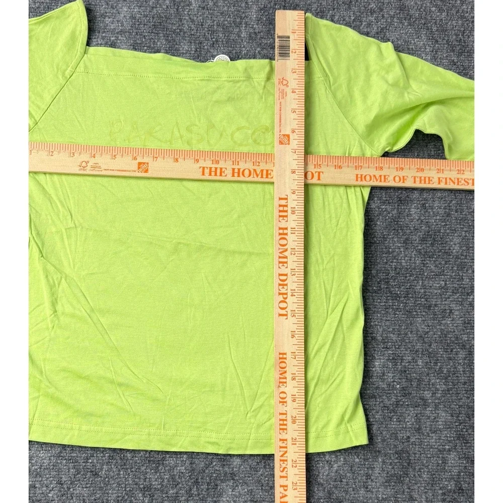 Vintage Parasuco Original Lime Green Square Neck T Shirt Size L Embossed NWT - Picture 8 of 8